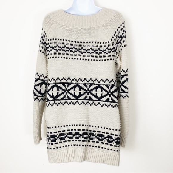 CHAPS Fair Isle Textile Knit Sweater Cream Black Fall Winter Holidays Medium - Picture 5 of 8